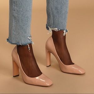 Nude patent leather heels